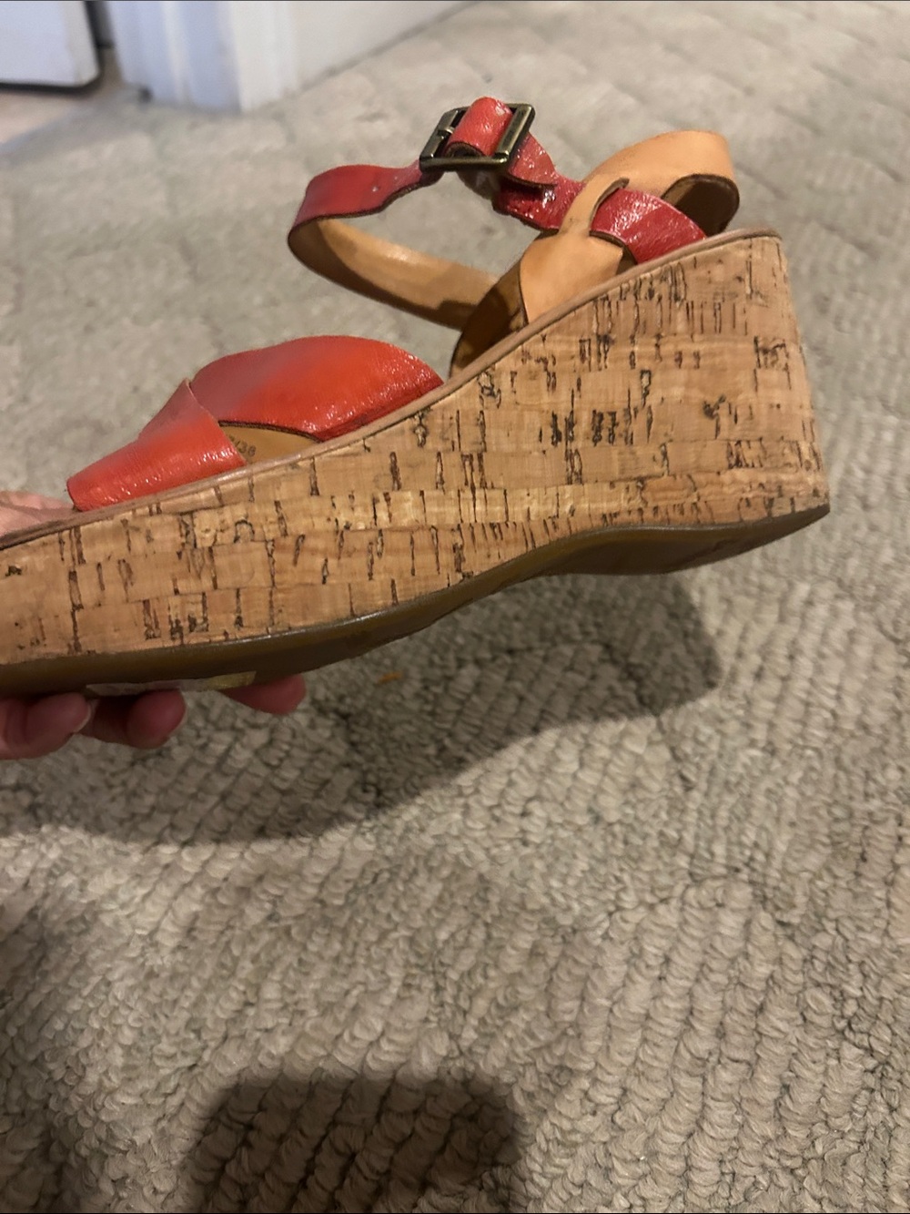 Kork-Ease Women's Red Leather Cork Wedge Sandals - Picture 8 of 13